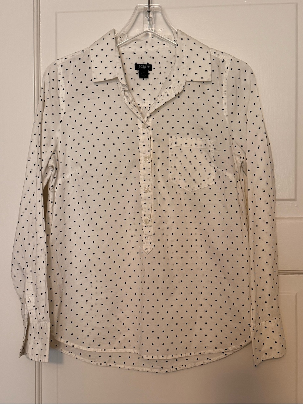 Last chance-J. Crew White Button-Down Long Sleeve Shirt with black Polka Dots